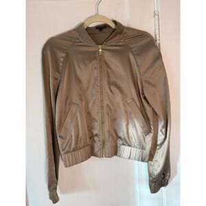 Express Satin Tan Zip Up Bomber Jacket